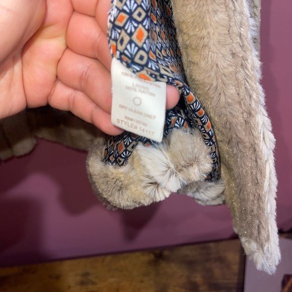 Faux Fur Beige Sz Medium Lining Pattern Vest Open Women's Mystree - Picture 5 of 7